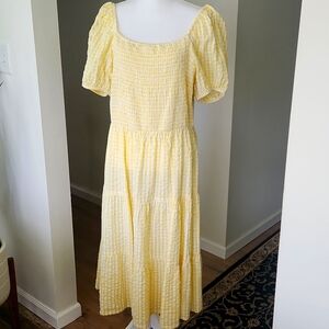 And Now This Dress Women Cotton Lace-up-Back Puffed Sleeves Tiered Gingham Sz 1X
